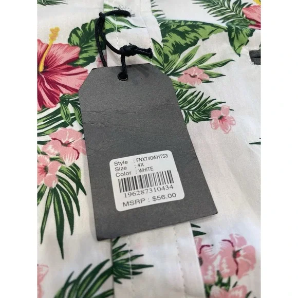 Free Planet S/S Button Up Hibiscus Floral Men's White Hawaiian Shirt Size 4X NWT - Picture 4 of 8